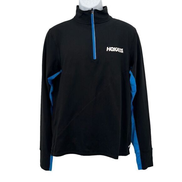 Hoka One One Rabbit Men's 1/4 Zip Jacket Medium Black Blue Pullover Long Sleeve - Picture 1 of 13